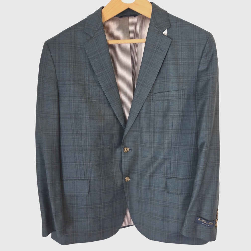 Brooks Brothers Classic Blue Plaid Reda Italian Wool Sport Coat Blazer 48 R NWT